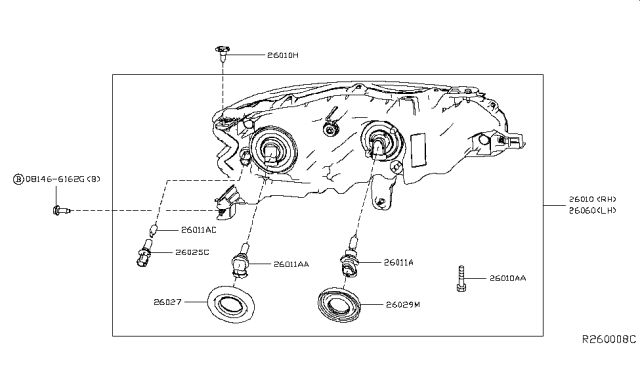 2019 Nissan Altima Passenger Side Headlamp Assembly Diagram for 26010-6CA0A