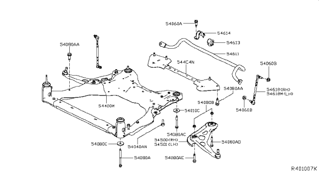2019 Nissan Altima Stay Assy-Front Suspension Member Diagram for 544C4-6CA0A
