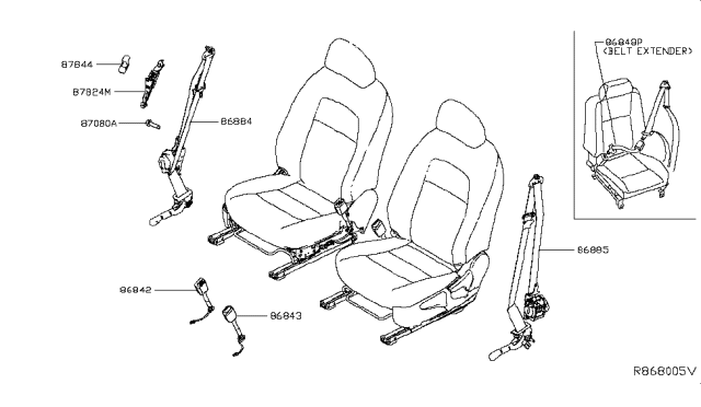 2019 Nissan Altima Front Seat Buckle Belt Kit, Left Diagram for 86842-6CA8B