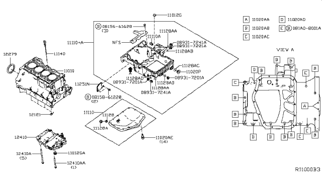 2019 Nissan Altima Cylinder Block Diagram for 11000-6CA0A