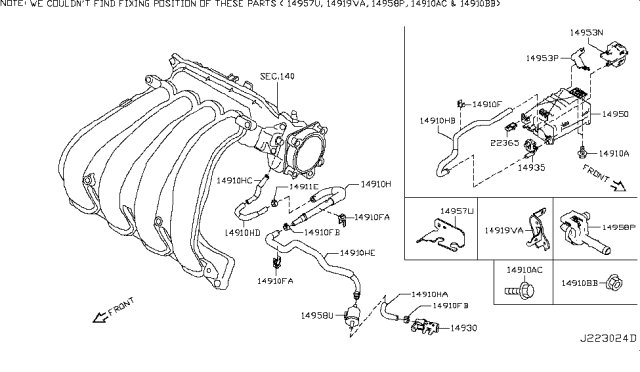 2019 Nissan Altima Hose-Anti Evaporation Control Diagram for 14912-5NA0B