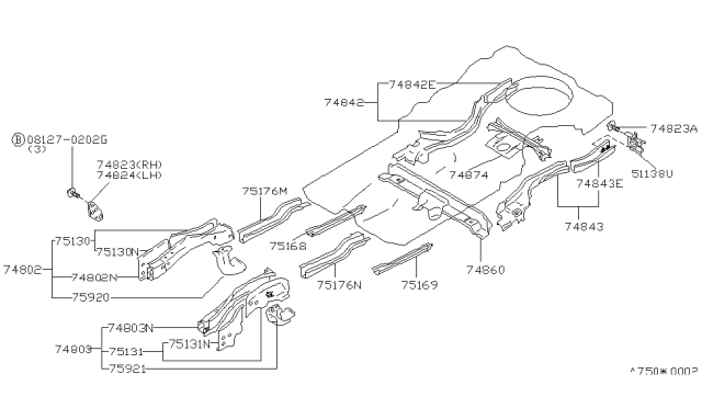 1990 Nissan Maxima Member-Front Suspension Mounting,RH Diagram for 75920-51E00