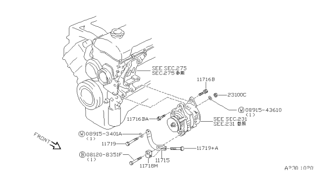 1991 Nissan Maxima Stopper-Alternator Nut Diagram for 11719-97E00