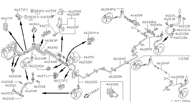 1990 Nissan Maxima Brake Piping & Control Diagram 1