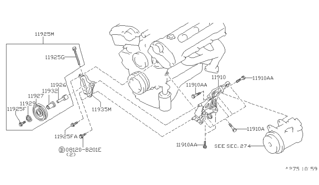 1992 Nissan Maxima Compressor Mounting & Fitting Diagram 1