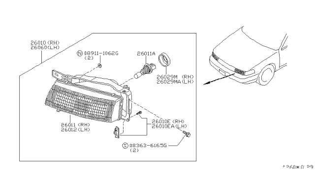1994 Nissan Maxima Head Lamp Assembly (Right) Diagram for 26014-85E01