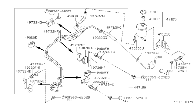 1994 Nissan Maxima Hose-Return,Power Steering Diagram for 49721-96E11