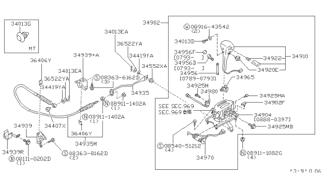 1993 Nissan Maxima Transmission Control Device Assembly Diagram for 34901-7E005