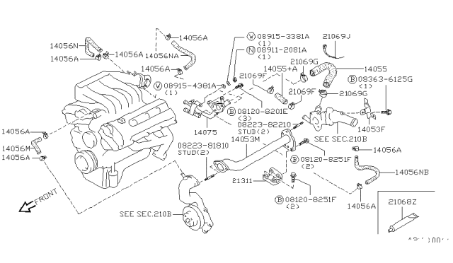 1991 Nissan Maxima Pipe Assembly-Heater Feed Diagram for 14053-97E03