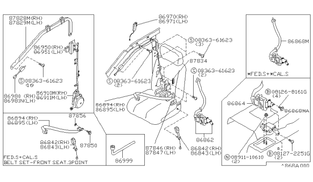 1991 Nissan Maxima Belt Assembly Front Seat Buckle Left Diagram for 86843-85E01