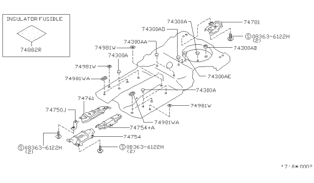 1990 Nissan Maxima INSULATOR Assembly-Heat Front Floor Diagram for 74755-85E00