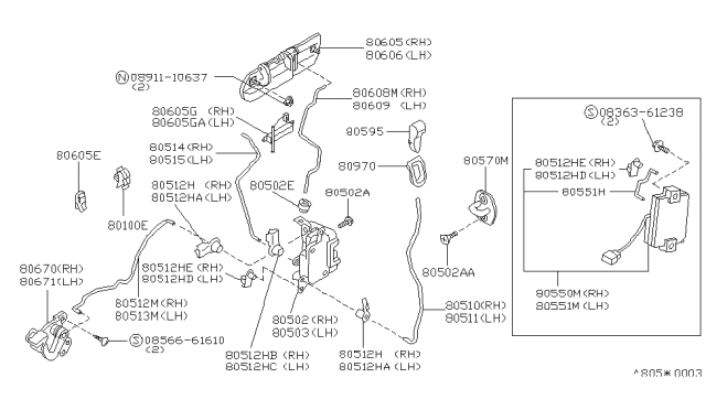 1992 Nissan Maxima Front Door Outside Handle Assembly, Left Diagram for 80607-85E11