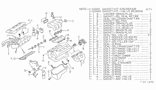 1993 Nissan Maxima Gasket Kit-Valve REGRind Diagram for 11042-97E26