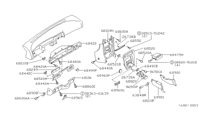 1990 Nissan Maxima Instrument Panel,Pad & Cluster Lid Diagram 2