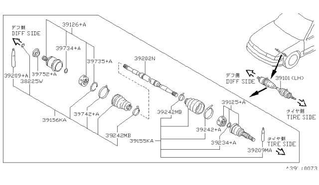 1991 Nissan Maxima Shaft Assembly-Front Drive,L Diagram for 39101-87E10
