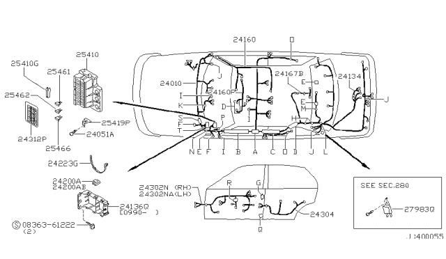 1990 Nissan Maxima Harness Assembly-Door Front LH Diagram for 24125-86E00