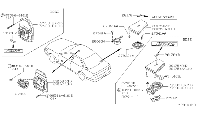 1992 Nissan Maxima Bracket-Speaker LH Diagram for 28167-85E00