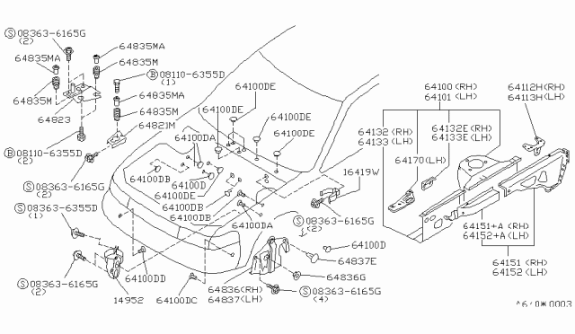 1993 Nissan Maxima Hood Ledge & Fitting Diagram
