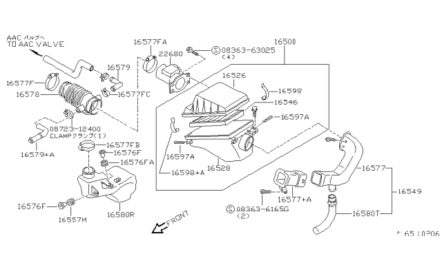 1992 Nissan Maxima Air Cleaner Assembly Diagram for 16500-97E00