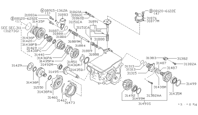 1994 Nissan Maxima Gear-Sun,Rear Diagram for 31469-80X01