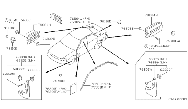 1993 Nissan Maxima Protector-End Rear LH Diagram for 78853-85E00