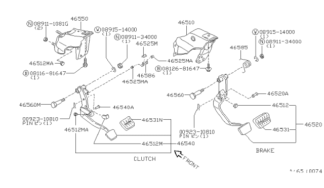 1992 Nissan Maxima Pedal Assembly-Brake Diagram for 46520-61E00