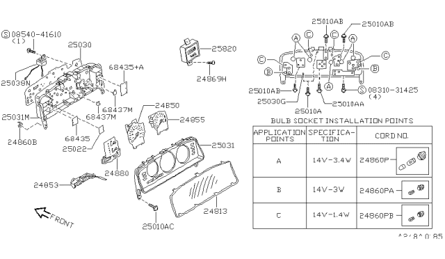 1992 Nissan Maxima Tachometer Assy Diagram for 24825-86E00