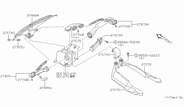 1992 Nissan Maxima Duct-Heater Floor Rear LH Diagram for 27833-85E00