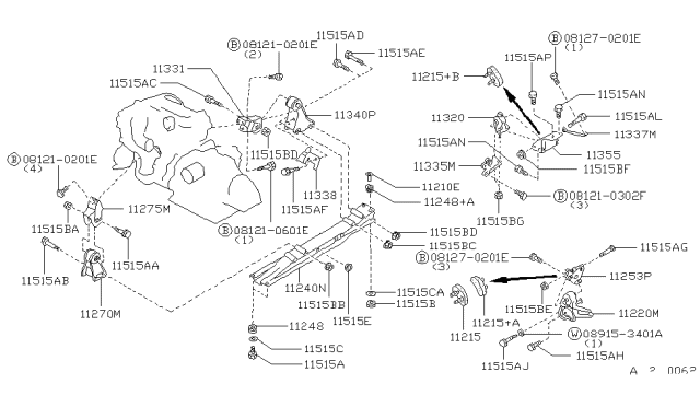 1993 Nissan Maxima Engine Mounting, Front Left Diagram for 11220-85E00