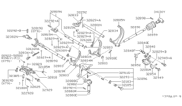 1993 Nissan Maxima Shaft Reverse Fork Shift Diagram for 32385-03E01