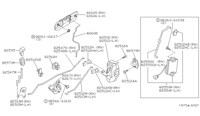 1991 Nissan Maxima Rear Door Outside Handle Assembly Right Diagram for 82606-85E12