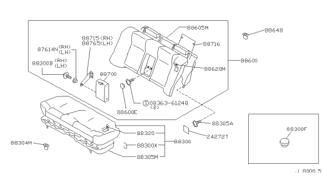 1993 Nissan Maxima Rear Seat Armrest Assembly Diagram for 88700-7E076