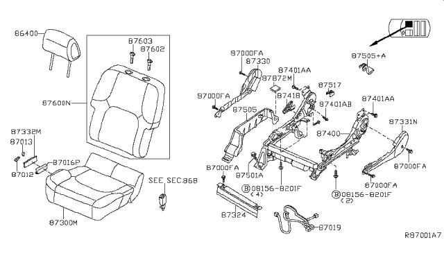 2019 Nissan Frontier Cushion Assembly - Front Seat Diagram for 87300-9AL0B