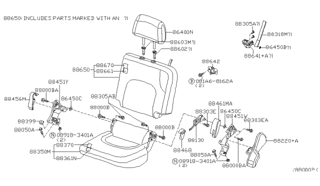 2013 Nissan Frontier Back-Rear Seat LH Diagram for 88650-ZL25E
