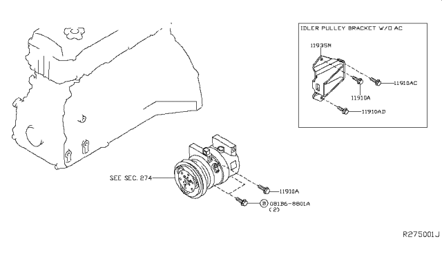 2014 Nissan Frontier Compressor Mounting & Fitting Diagram 1