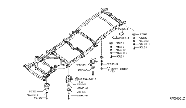 2008 Nissan Frontier INSULATOR - Body Mounting, 5TH Diagram for 95550-ZH30A