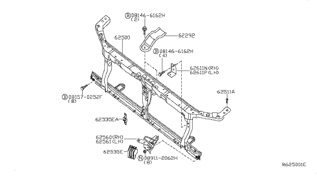 2006 Nissan Frontier Front Apron & Radiator Core Support Diagram 1