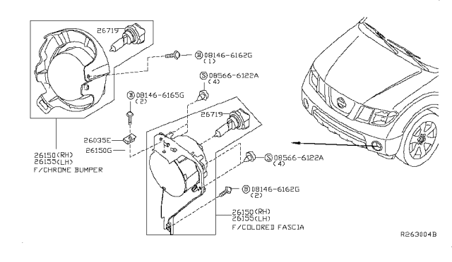 2012 Nissan Frontier Lamp Assembly-Fog,RH Diagram for 26150-EA825