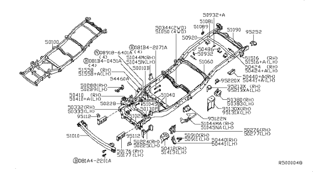 2009 Nissan Frontier Spacer-Side Frame Diagram for 51516-EA800