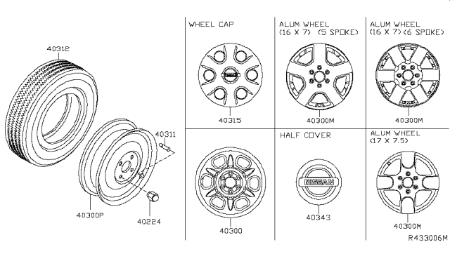 2013 Nissan Frontier Disc Wheel Ornament Diagram for 40342-9BE0A