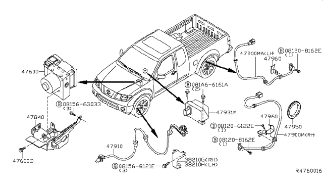2005 Nissan Frontier Anti Skid Actuator Assembly Diagram for 47660-EC160
