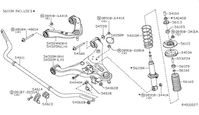 2019 Nissan Frontier Link COMPL-FRT Suspension UPPR Diagram for 54524-EA00A