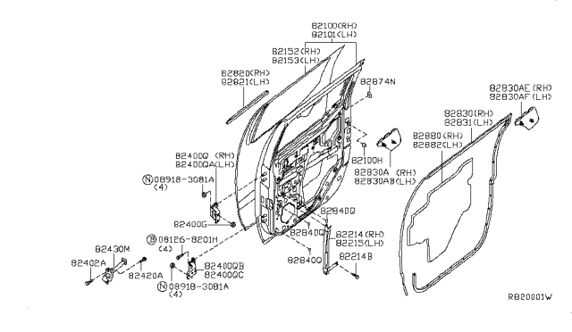 2005 Nissan Frontier Weatherstrip-Rear Door,LH Diagram for 82831-EA80A
