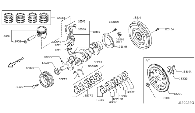 2018 Nissan Frontier Bolt-Connecting Rod Diagram for 12109-4W00A