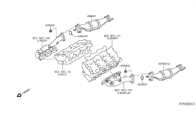 2010 Nissan Frontier Three Way Catalytic Converter Diagram for 208A2-ZP50B