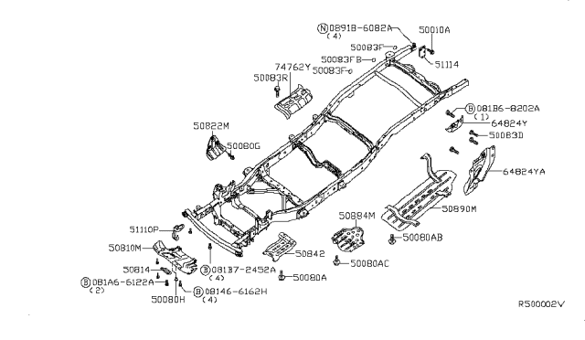 2008 Nissan Frontier Cover Front Under Diagram for 50810-EA00B