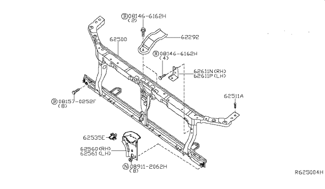 2014 Nissan Frontier Front Apron & Radiator Core Support Diagram
