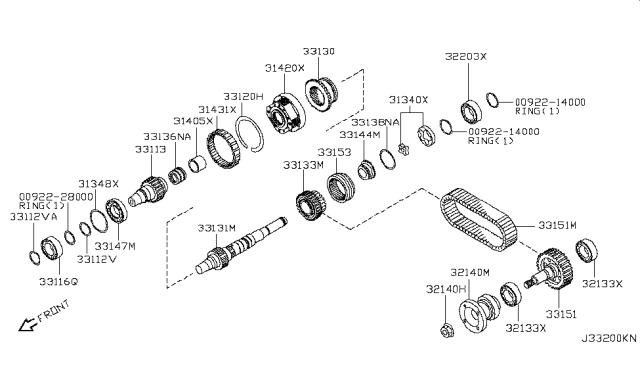 2018 Nissan Frontier Bearing - Ball, Main Shaft Diagram for 32203-EA30A