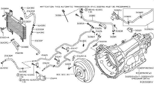 2009 Nissan Frontier Automatic Transmission Assembly Diagram for 31020-ZZ74B