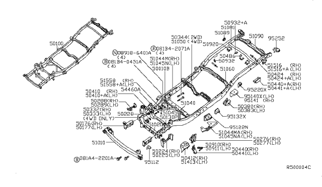 2012 Nissan Frontier Bracket-Cab Mounting, 3RD. Diagram for 95132-EA030